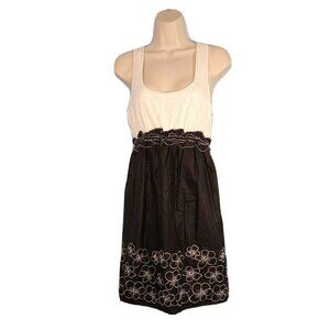 Max Studio Tank Dress Women Size M Off-White Black Embroidered High Waisted NEW